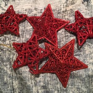 Red Glitter Star Ornaments Set